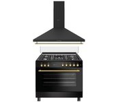 Solthermic Combo Pack Cocina Gas Negra Rústica 90x60 Horno Electrico Panoramico + Campana Negra Rústica 90