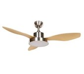 Ventilador De Techo De Metal Plateado Madera Clara 36 Cm Luz Mando Distancia 6 Velocidades 3 Temperaturas Banderas - Plateado