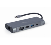 Adaptador Multip Gembird Usbc 7en1 Hub3.0,hdmi,vga,pd,lector Tarjetas,audiogris