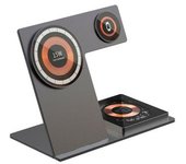 Base De Carga Plegable Dam Magsafe 15w + Base Qi 15w Y Cargador Apple Watch. Función Stand. 15,1x12,3x1,45 Cm. Color: Negro