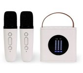 Kit De Karaoke Damblu Etooth Con Altavoz Y 2 Micrófonos. 10w, Batería Incorporada. 10x8,5x9 Cm. Color: Blanco
