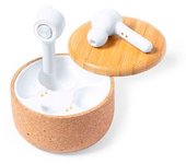Auriculares Dam Nature Corcho Y Bambú Bluetooth. Batería 30 Mah/ Base Carga 300 Mah. 6,1x6,1x3,8 Cm. Color: Blanco