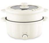 Olla Eléctrica Vaporera Multifunción Dam. Tres Temperaturas, 2.5l Doble Nivel. Hot Pot, Salteado, Cocina Al Vapor, Etc. 28,5x22x23 Cm. Color: Blanco
