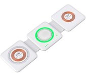 Base De Carga Plegable Portátil Dam Magsafe 15w + Qi 15w + Apple Watch. 7x2,5x7 Cm. Color: Blanco