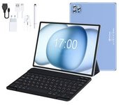Yemaesre V62 Tableta Bluetooth Teclado Estuche De Cuero Auriculares Lápiz Óptico 10.1'' 64gb 4gb Ram Wi-fi4g Azul