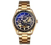 Reloj Mecánico Automático Dorado Con Esqueleto Para Hombre 9194 Con Esfera Negra
