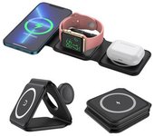 Cargador Inalámbrico Magnético 3 En 1, Carga Rápida 15w Para Iphone 16-12, Airpods, Apple Watch (negro)