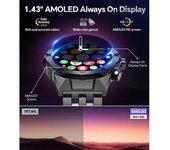 Reloj Inteligente Hombre, Llamadas Bluetooth, Pantalla 1.43", Monitor Cardíaco, Ip68, Negro