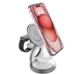 Cargador Inalámbrico 3 En 1 Chronus, 15w, Giratorio 360° Para Relojes, Auriculares, Iphone 15-12 (plateado)