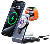 Estación Magnética 3 En 1 18w Iphone 15-11, Iwatch Ultra, Airpods Negro