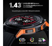 Reloj Militar Inteligente, Llamadas Bluetooth, Pantalla 1.43", Monitor Actividad, Ip68, Naranja