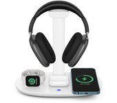Estación De Carga Inalámbrica 4 En 1 Chronus Para Juegos, 15w, Iphone Y Iwatch, Blanco