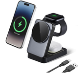 Estación Carga 3 En 1 Iphone Cargador Magnético Rápido 15 W Plegable Negro