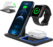 Estación Carga Inalámbrica Rápida 3 En 1 Plegable Apple Watch Airpods 3/2/pro Iphone Negro