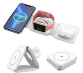 Cargador Inalámbrico Magnético 3 En 1, Carga Rápida 15w Para Iphone 15-12, Airpods, Apple Watch (blanco)