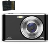 Cámara Digital 4k 48mp Webcam Con Zoom 16x Y Tarjeta De Memoria De 32gb Black