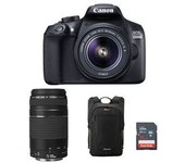 Canon Eos 1300d Kit Ef-s 18-55mm F3.5-5.6 Is Ii + Ef 75-300mm F4-5.6 Iii + Bacpack Black + 16gb Sd Card