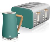 Nordic Set Desayuno, Hervidor Agua 1,7 L, Tostadora Ranura Ancha 4 Rebanadas, Diseño Verde Swan Stp2091greneu