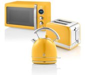 Retro Set Desayuno Hervidor Agua 1,8l, Tostadora 2 Rebanadas, Microondas Digital 20l, Vintage Amarillo 850w Swan Strp2070yelneu