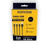 Konrow Kc3in1pb - Câble Usb 3 En 1 - Type C, Micro Usb & Lightning Vers Type A - 1m - Blanc (blister)