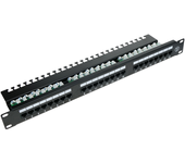Rackmatic - Patch Panel De 24 Rj45 Cat.5e Utp 1u Negro Con Organizador De Cables Para Armario Rack Rc04000