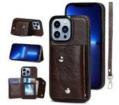 Funda De Piel Sintética Hecha A Mano Para Iphone 13 Pro Con Tarjetero, Función Billetera, Función Atril Y Protección Contra Caídas.