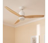 Ventilador De Techo Silencioso Mersin Blanco Madera 132cm Motor Dc Para Exterior Mando A Distancia Con Luz