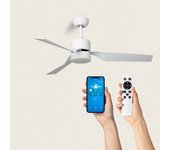 Ventilador De Techo Silencioso Minimal Blanco 132cm Motor Dc Mando A Distancia Sin Luz No