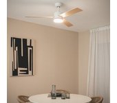 Ventilador De Techo Silencioso Fleves 132cm Motor Dc Madera Clara Controlador De Pared + Mando Sin Luz Sí Blanco