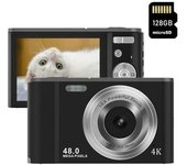 Cámara Fotos Digital Compacta Szsmart Dc302af Nivel De Entrada Regalo De Cámara Para Niños 4k 48mp Zoom 16x Pantalla De 2,8 Pulgadas + 128gb - Negro