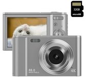 Cámara Fotos Digital Compacta Szsmart Dc302af Nivel De Entrada Regalo De Cámara Para Niños 4k 48mp Zoom 16x Pantalla De 2,8 Pulgadas + 32gb - Plata