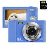 Cámara Fotos Digital Compacta Szsmart Dc302af Nivel De Entrada Regalo De Cámara Para Niños 4k 48mp Zoom 16x Pantalla De 2,8 Pulgadas + 128gb - Azul