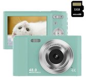 Cámara Fotos Digital Compacta Szsmart Dc302af Nivel De Entrada Regalo De Cámara Para Niños 4k 48mp Zoom 16x Pantalla De 2,8 Pulgadas + 32gb - Verde