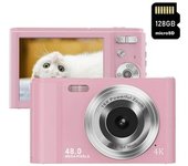 Cámara Fotos Digital Compacta Szsmart Dc302af Nivel De Entrada Regalo De Cámara Para Niños 4k 48mp Zoom 16x Pantalla De 2,8 Pulgadas + 128gb - Rosa