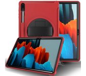 Funda Para Tableta Samsung Galaxy Tab S7 Plus Con Soporte Giratorio De 360 Grados, Ranura Para Bolígrafo Y Correa De Mano, Color Rojo