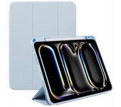 Funda De Cuero Transparente Con Tapa Trasera Y Ranura Para Bolígrafo Para Ipad Pro 11 (2024), Con Tres Pliegues Y Función Atril, Color Azul Cielo