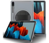 Funda Para Tableta Samsung Galaxy Tab S7 Plus Con Soporte Giratorio De 360 Grados, Ranura Para Bolígrafo Y Correa De Mano, Color Gris