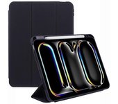 Funda De Cuero Con Tapa Trasera Transparente Y Ranura Para Bolígrafo Para Ipad Pro 11 (2024), Con Tres Pliegues Y Función Atril, Color Negro