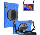 Estuche Para Tableta Con Soporte Giratorio De 360 Grados Y Correa Práctica Para Pc Y Silicona Con Correa Para El Hombro, Color Azul