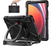 Para Samsung Galaxy Tab S9 / S8 / S7 Pc + Funda Protectora De Silicona Cubierta De Tableta Resistente Con Soporte Giratorio Con Correa Para El Hombro