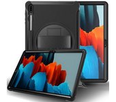 Funda Para Tableta Samsung Galaxy Tab S7 Plus Con Soporte Giratorio De 360 Grados, Ranura Para Bolígrafo Y Correa De Mano, Color Negro