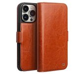 Qialino - Funda Tipo Cartera Para Iphone 13 Pro De 6,1 Pulgadas, De Piel De Vaca Auténtica, Con Soporte Magnético, Color Marrón Claro