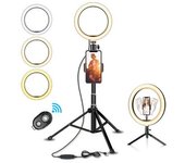 Aro De Luz Led 25cm Con Doble Tripode, 1 Sobremesa Y 1 De Pie, Anillo De Luz 12w Con Mando Bluetooth Para Control Del Móvil, Ringlight Con 3 Pinzas