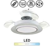 Ventilador Techo Pequeño Blanco Aspas Retractiles Doble Luz Led | Lampara Ventilador De Techo Villa Motor Dc Luz Led 18w 2400 Lm