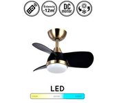 Ventilador De Techo Con Luz Pirlo, 24w, Con Motor Dc Eficiente, Memoria De Color, Temporizador, Mando, Color Cuero-negro