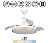 Ventilador De Techo Blanco Y Madera Aspas Retractiles | Lampara Ventilador De Techo Palas Plegables Silencioso Con Luz 45w Wood