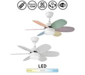 Ventilador De Techo Infantil Kids Blanco Y Colores Pastel Reversible | Ventilador Techo Wifi Con Luz Juvenil Pequeño Silencioso