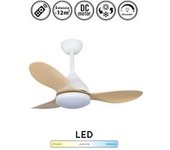 Ventilador De Techo Blanco Y Madera Stel Slim Con Luz Regulable 20w 1900lm | Ventilador De Techo Motor Dc 2t Grande Y Pequeño Pequeño Diámetro: 92 Cm