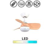 Ventilador De Techo Con Luz Pirlo, 24w, Con Motor Dc Eficiente, Memoria De Color, Temporizador, Mando, Color Blanco/haya