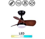 Ventilador De Techo Con Luz Pirlo, 24w, Con Motor Dc Eficiente, Memoria De Color, Temporizador, Mando, Color Negro-marrón